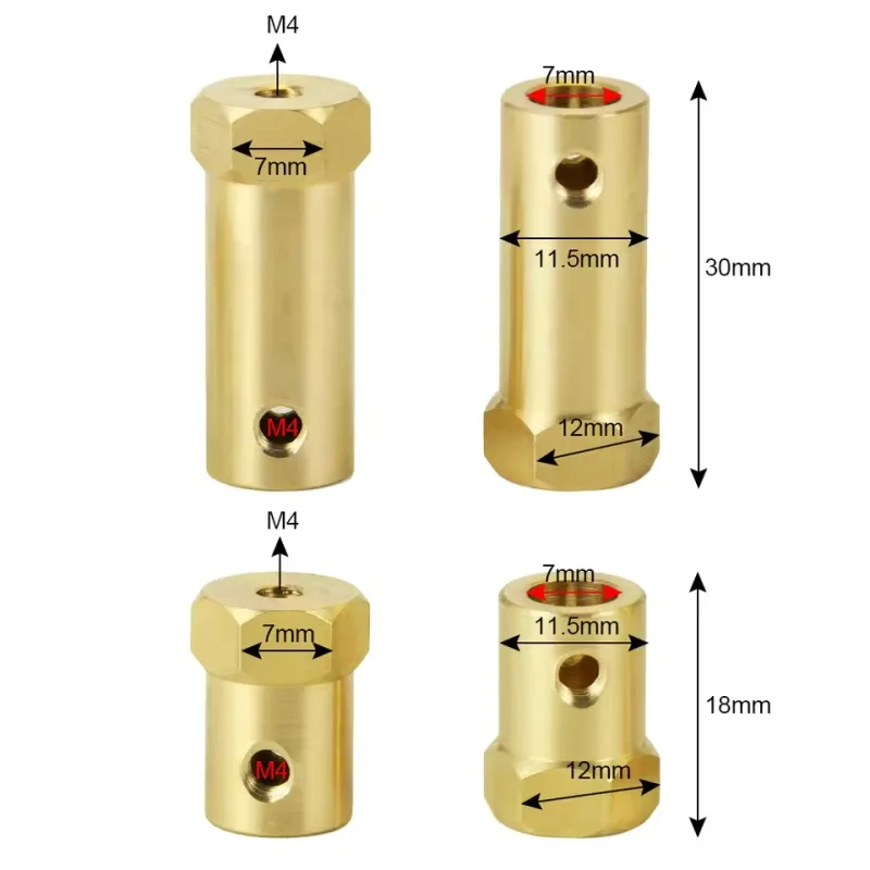 2/3/3.17/4/5/6/7/8mm Brass Hexagonal Coupling Car Tire Connector Axle  Sleeve Adapter Tire Connector