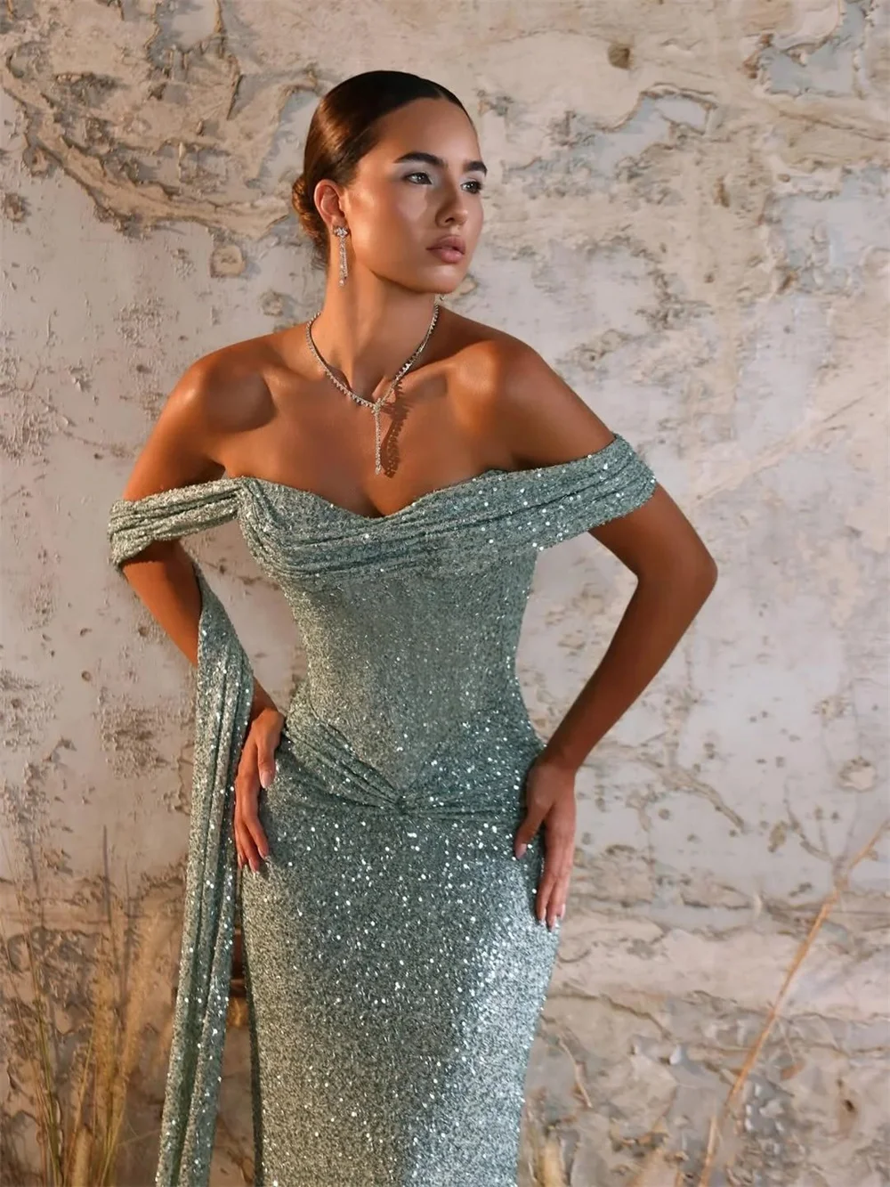 Cathy Aangepaste Shniy Glitter Zeemeermin Prom Dress Eenvoudige Geplooide vestidos de noiva Prachtige vloer-lengte Avondjurken 2025