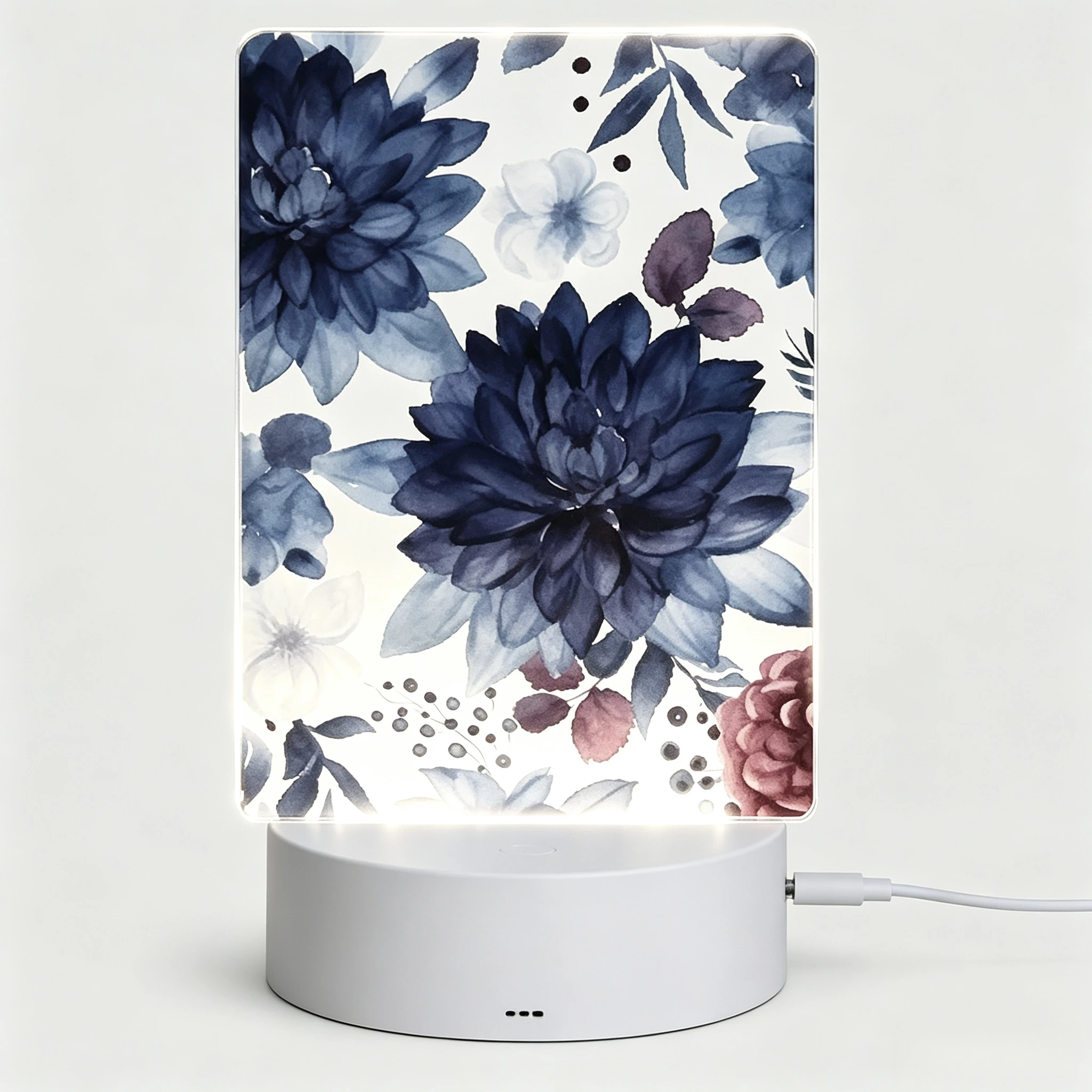 Elegant Vintage Water‑color Flower Leaf Acrylic LED Night Light, Farmhouse Bedside Shelf Decoration