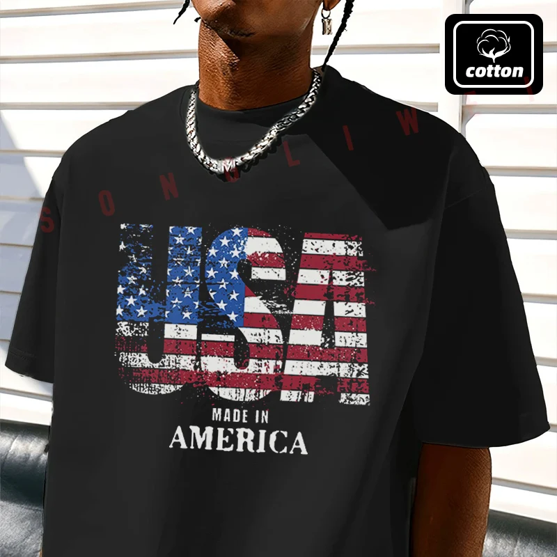 

USA Made In America Moto T-Shirt Vintage Cotton Plain Mens Funny T Shirts Casual Harajuku Clothes