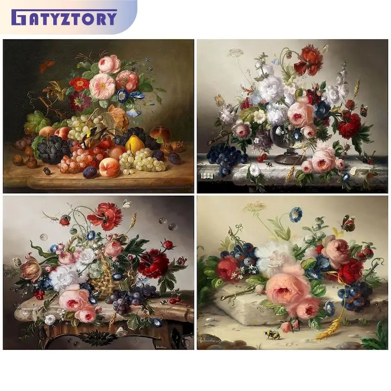 

GATYZTORY DIY Diamond Embroidery Flower in vase Stick Diamond Painting Flowers Mosaic Drill square round handmade gift