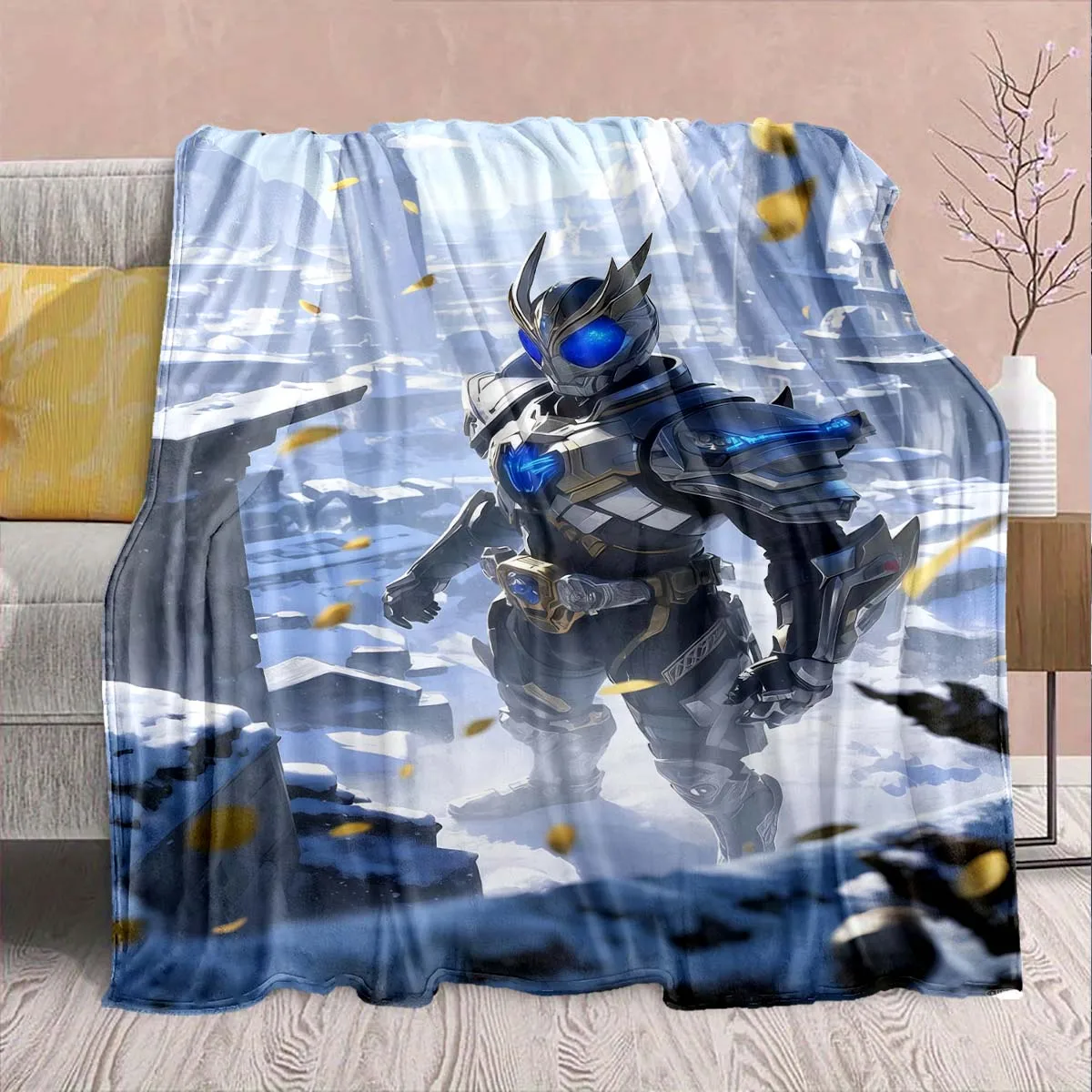 Kamen Rider Anime Flannel Blanket – Soft, Warm, Perfect for Sofas, Bedding, Camping, Travel, Office, and Home Decor – QJY