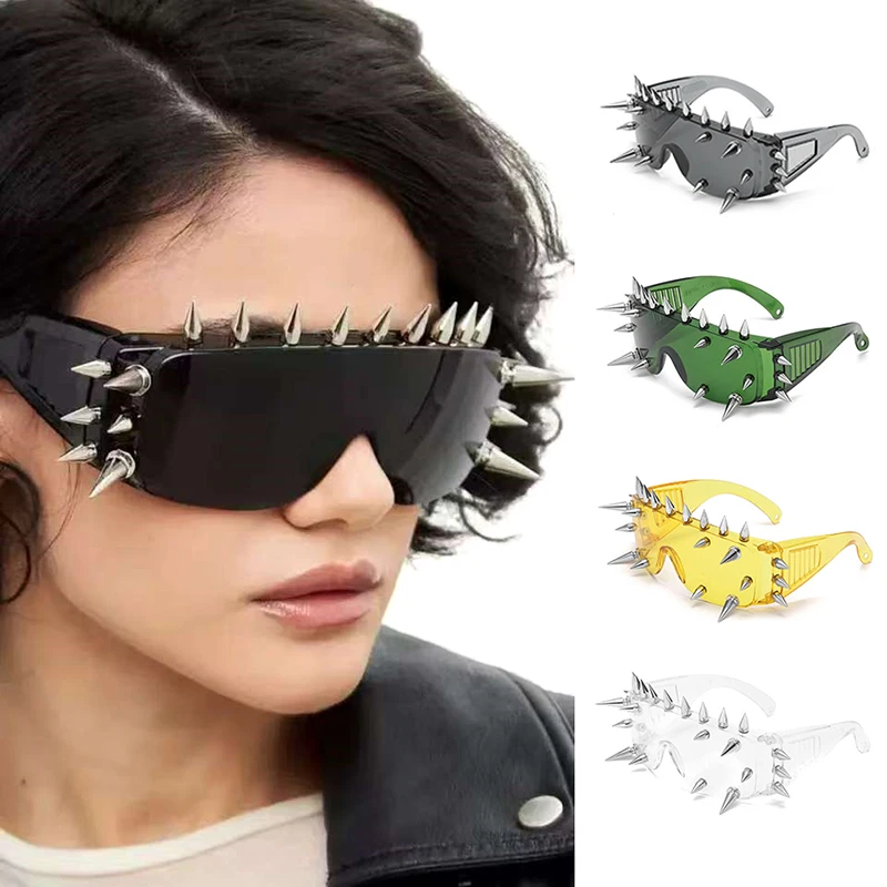 1Pieces Novelty Punk Glasses Rock Large Shield Spike Fashion Weird Club Sunglasses Mountaineering Glasses