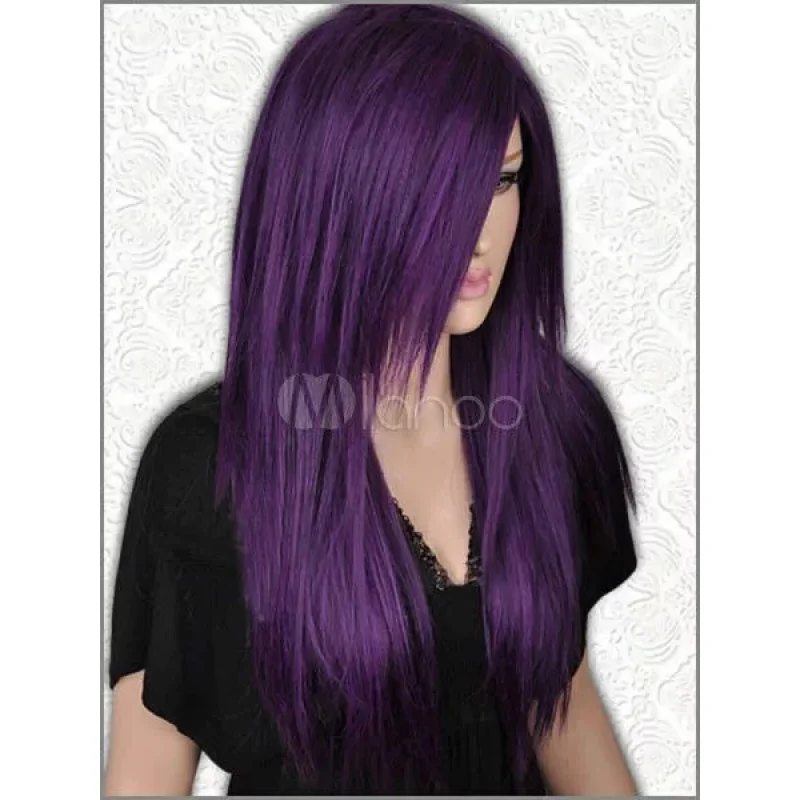 wig New sexy Stylish women's long Dark Purple Mix Black Cosplay free wigs cap