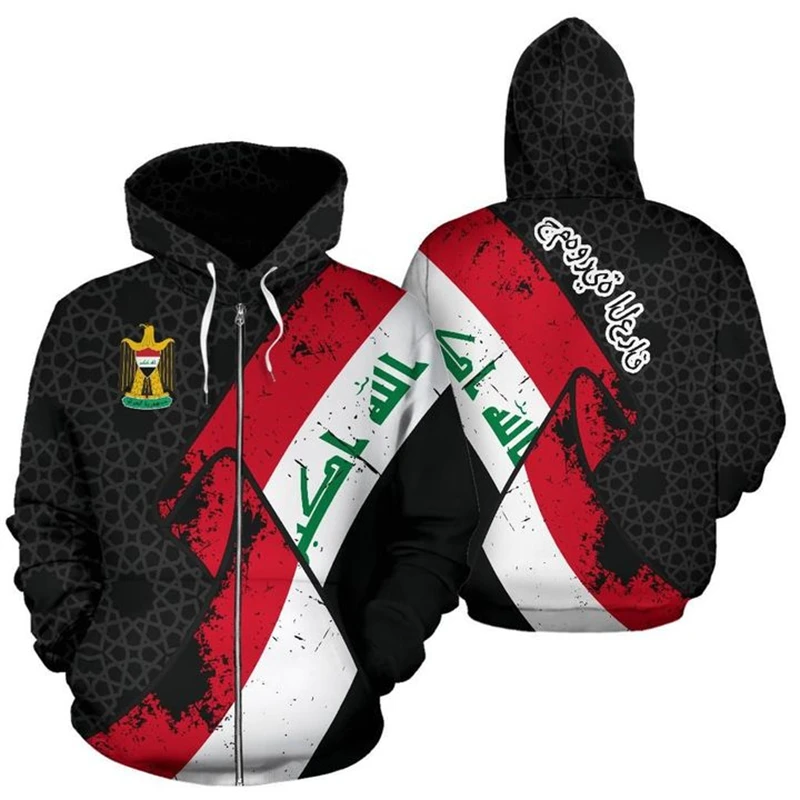 Iraq Flag Map Graphic Sweatshirts IQ National Emblem Zip Up Hoodie For Men Clothing Casual Male Hoody Sports Boys Pullovers 2024