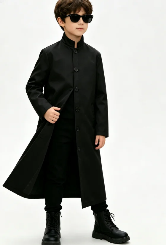Coat Rack Standing - Boys Solid Stand Collar Long Trench