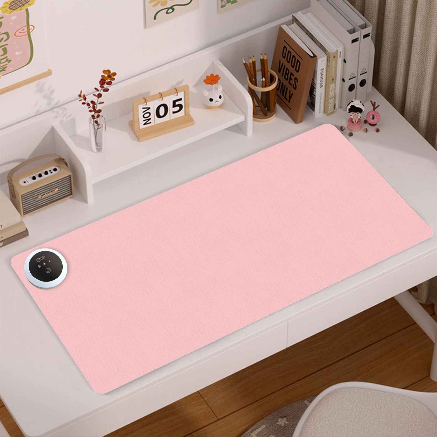 Pink Heated Mouse Pad 3-Speed Temperature Control Big Mousepad Warm Hand Heating Pad PU Leather Mouse Pad Large Gaming Desk Mat