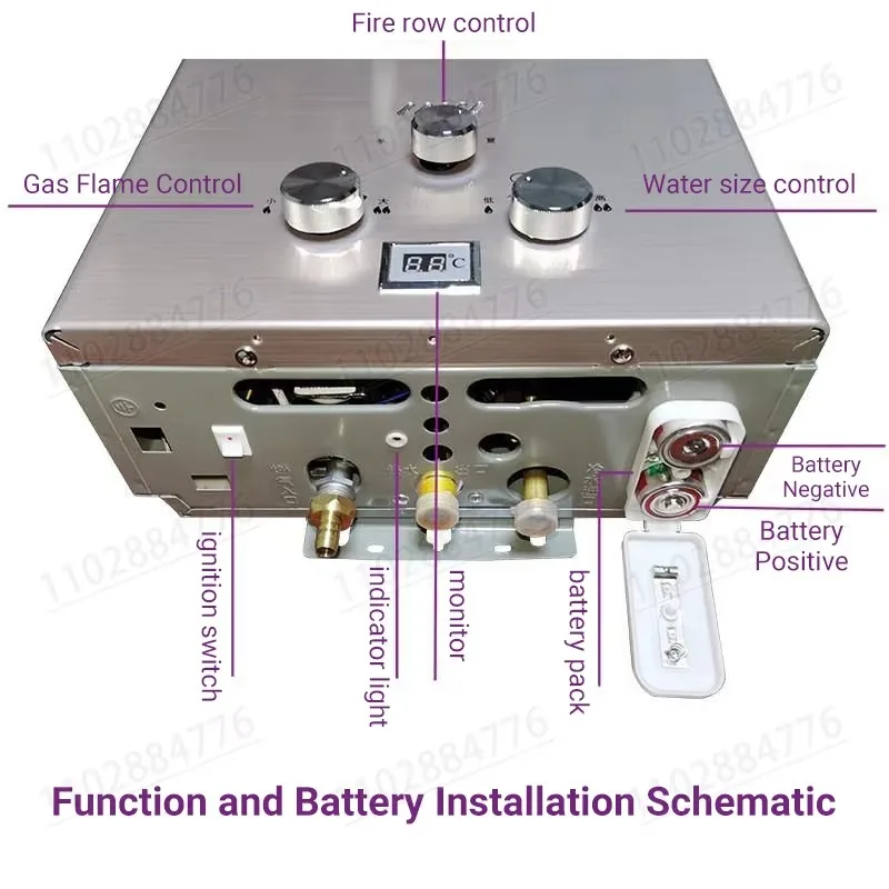 DIVEDEER Portable Vertical Water Heater 8L/12L/16L/18L Propane Gas LPG Wall Mounted Tankless Water Heater Digital Display