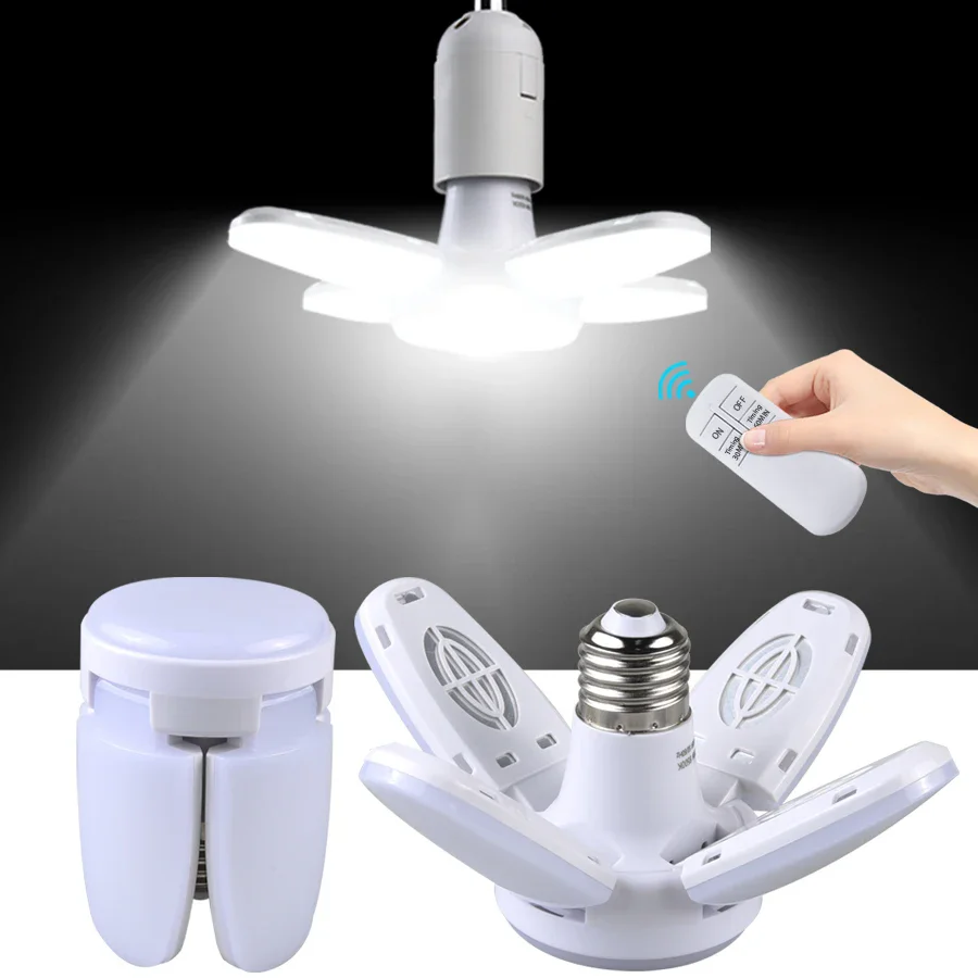 E27 LED Bulb Fan Blade Timing Lamp 220V 110V 28W 360°Foldable Led Industrial Light Bulb Lamp For Home Ceiling Light Garage Light