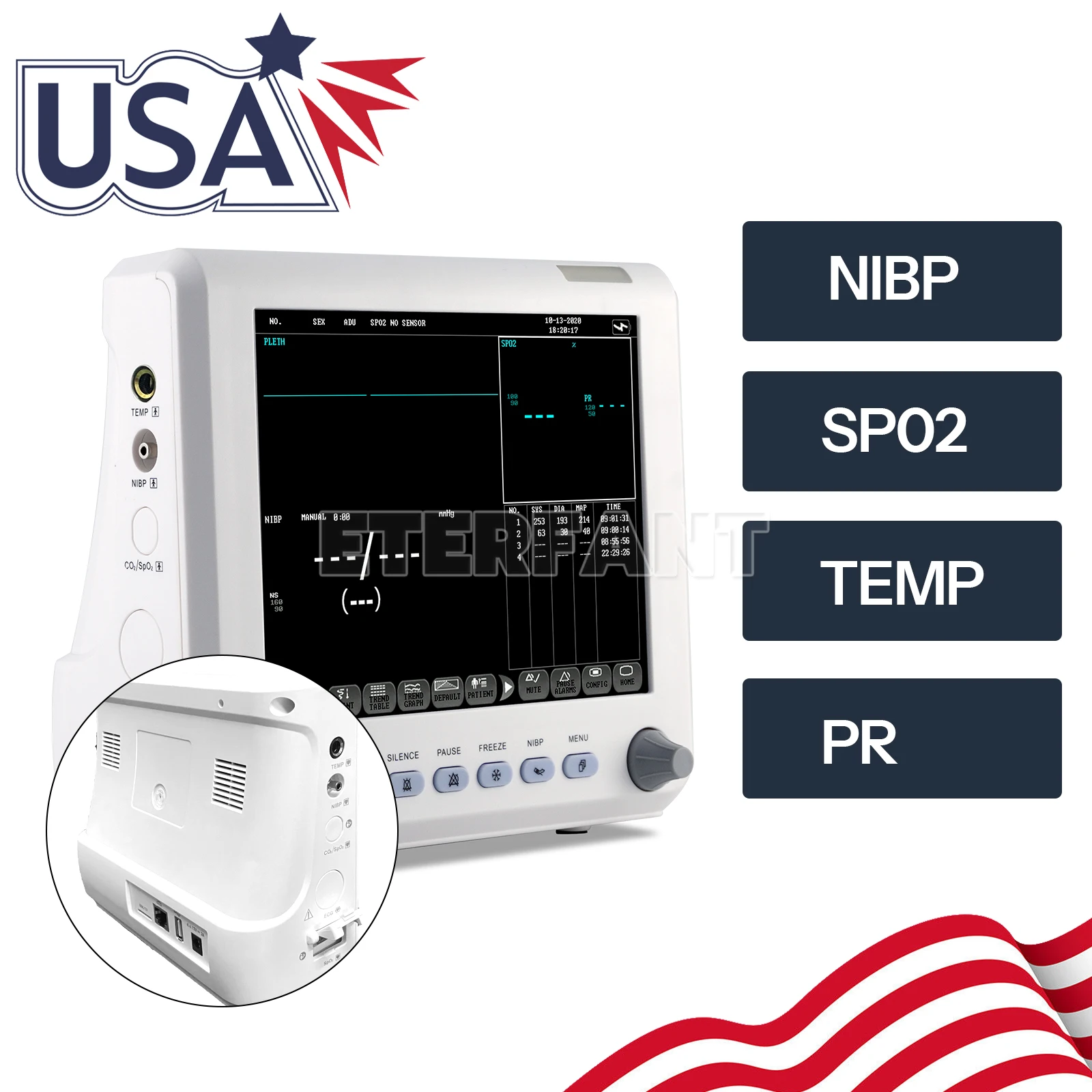 ETERFANT 8 بوصة شاشة TFT ملونة عالية الدقة ICU CCU علامة حيوية للمستشفى NIBP، SPO2، PR، درجة الحرارة #1