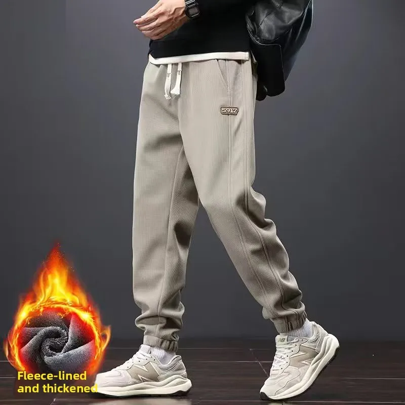 

Men's Fce Lined Casual Sweatpants Loose Fit Sports Joggers Winter Polyester Fiber Elastic Waist Busin Casual Sle
