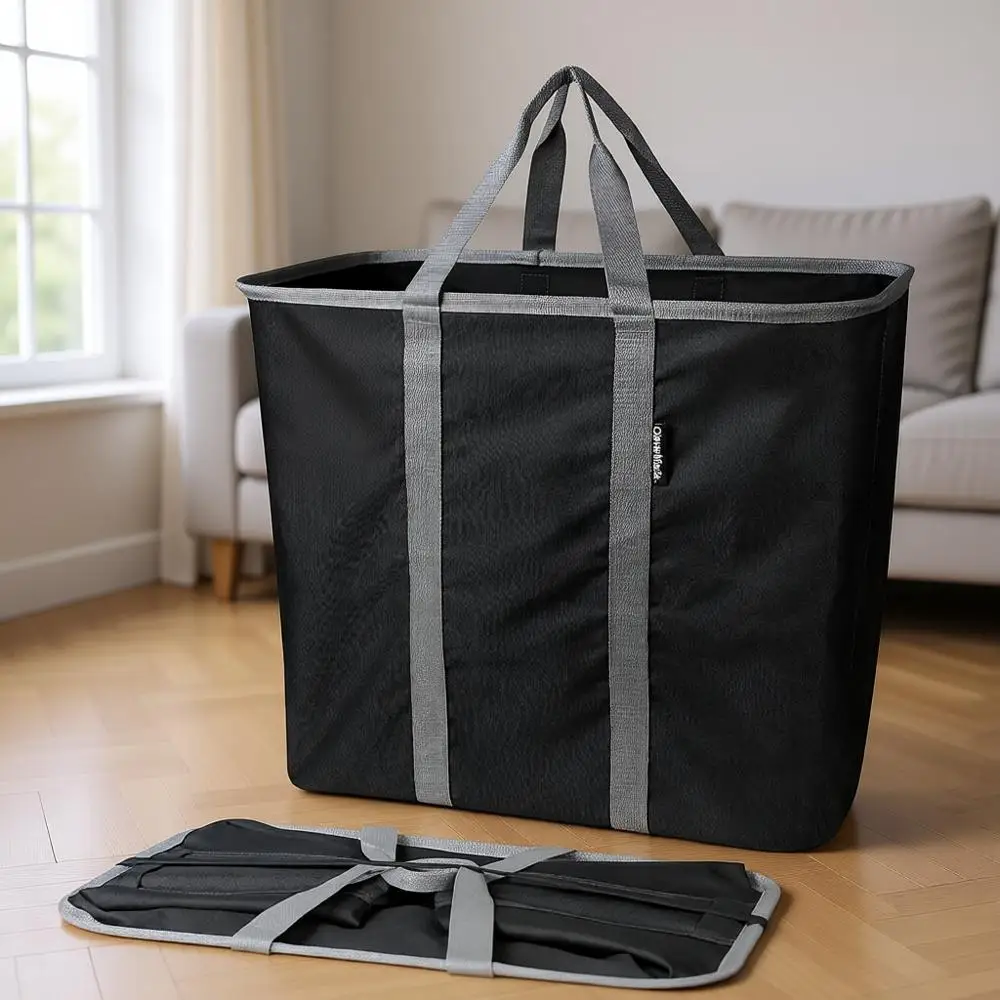 

64L Collapsible Laundry Basket - Portable Heavy-Duty Storage Organizer with Space-Saving Design in Black Gray
