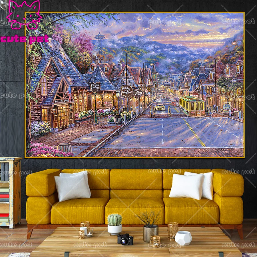 DIY Diamond Painting Gatlinburg scenery 5d puzzle Diamond Art Embroidery New Arrival Mosaic Handmade rhinestone pictures Decor