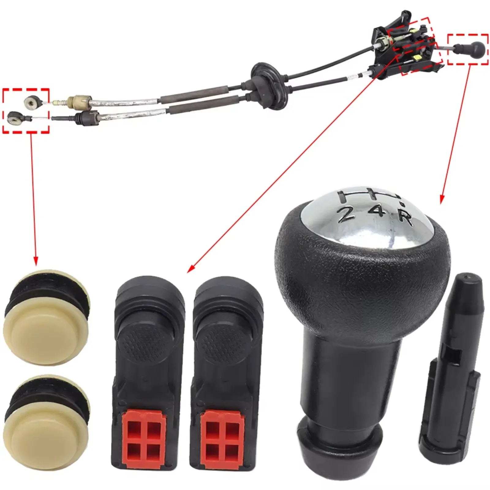 For Citroen C4 Picasso 5+R Speed Chrome Shift Knob Manual Gear Cable Selector Linkage End Collet Bushing Repair Kit 2007 - 2013