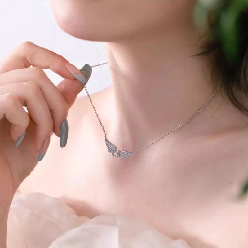 FTCY 1PC Angel Wing Necklace For Women  Gold Color Angle's Wings Fashion Cubic Zirconia Necklace Titanium Steel Clavicle Chain