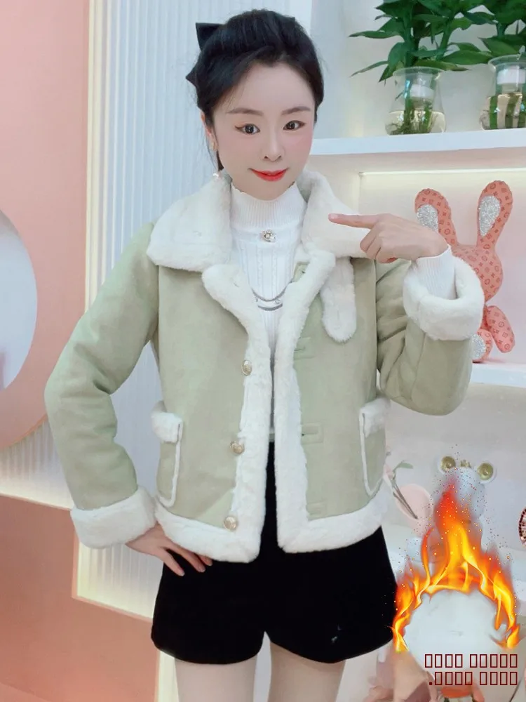 Manteau d'hiver rétro à la mode, design décontracté, nouveau modèle, vêtements d'extérieur pour femmes, chaud, duveteux, col à revers, boutonné