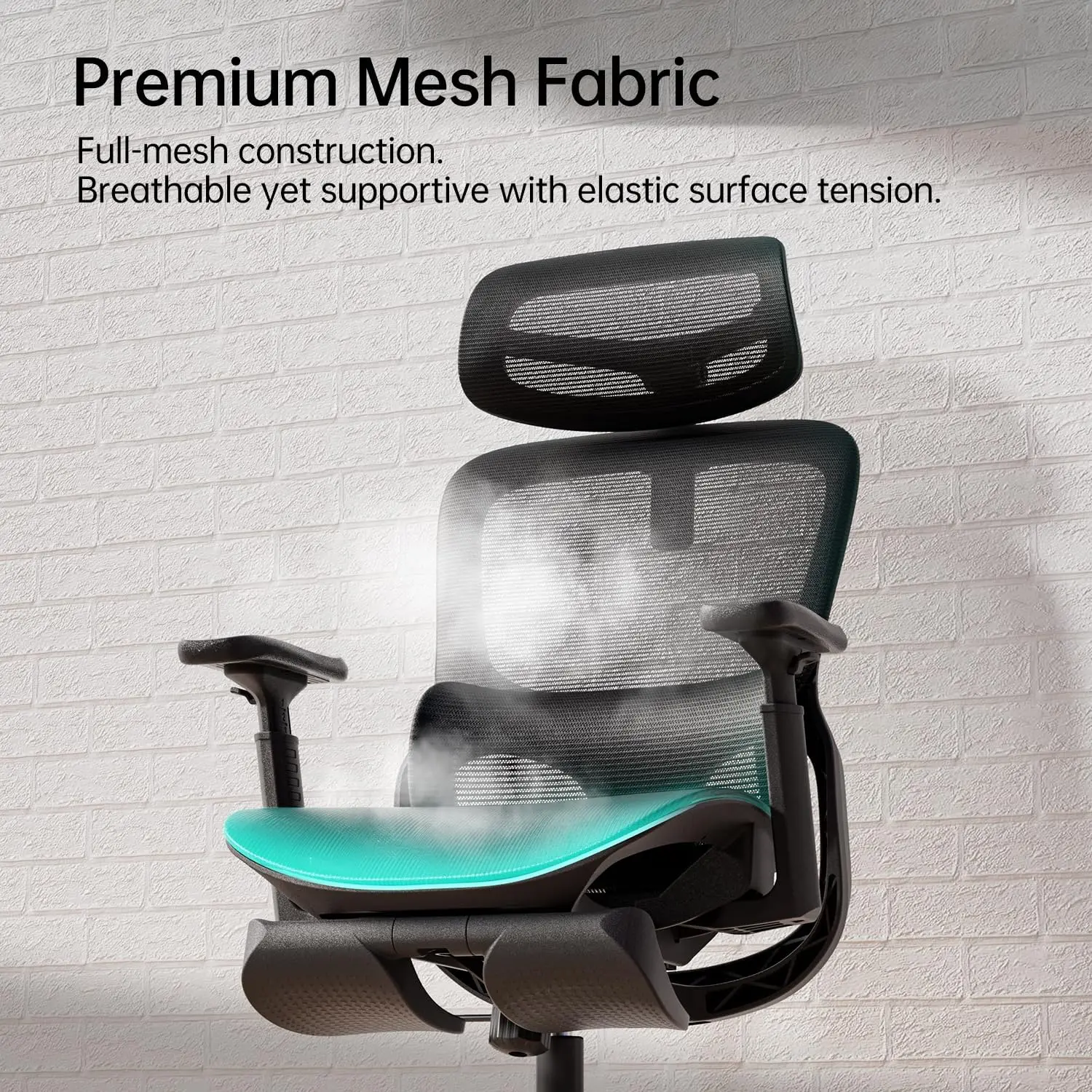 كرسي مكتب مريح P2، شبكي مع دعم قطني ثلاثي الأبعاد، 360 درجة °   مسند الذراع ومسند الرأس، 135 °   استلقاء، أسود