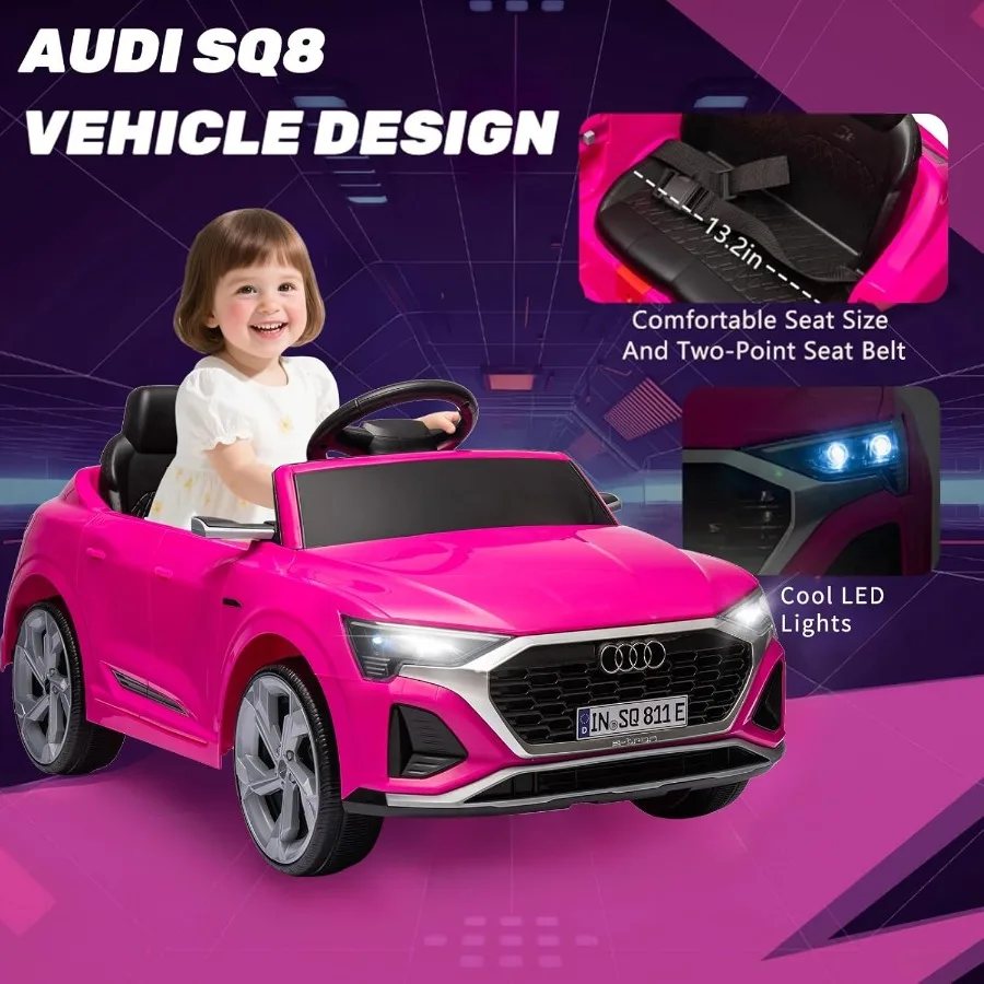 รถยนต์ของเล่นเด็กขับได้ 12V รุ่น Audi SQ8 พร้อมรีโมทคอนโทรล ขับเคลื่อนสองล้อ สตาร์ทแบบนุ่มนวล 3 ระดับความเร็ว พร้อมไฟ LED และเสียงเพลง ใช้พลังงานจากแบตเตอรี่