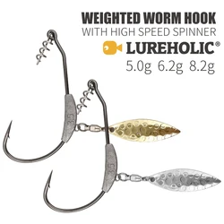 LUREHOLIC Lead Weighted Worm Hook with High Speed Spinner 3.5g-3pcs/ 5.3g-3pcs/ 7.2g-2pcs Lure Fishing Jig Head