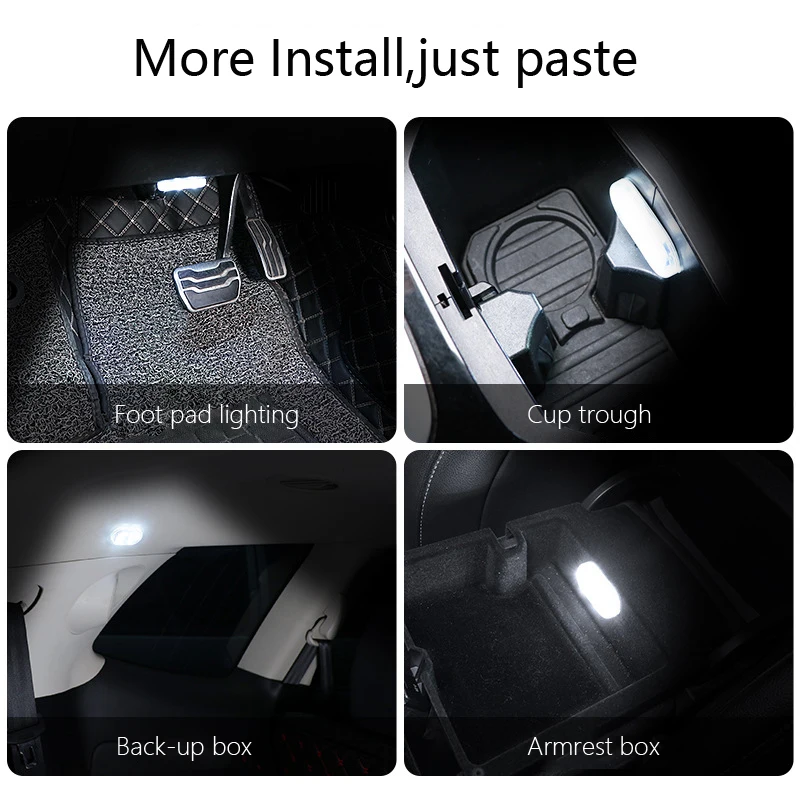 Mini Lanterna Táctil para Carro, Luz LED Recarregável via USB, Lâmpada Magnética de Leitura, Iluminação Suave para o Assoalho do Carro, Porta-Malas e Capô
