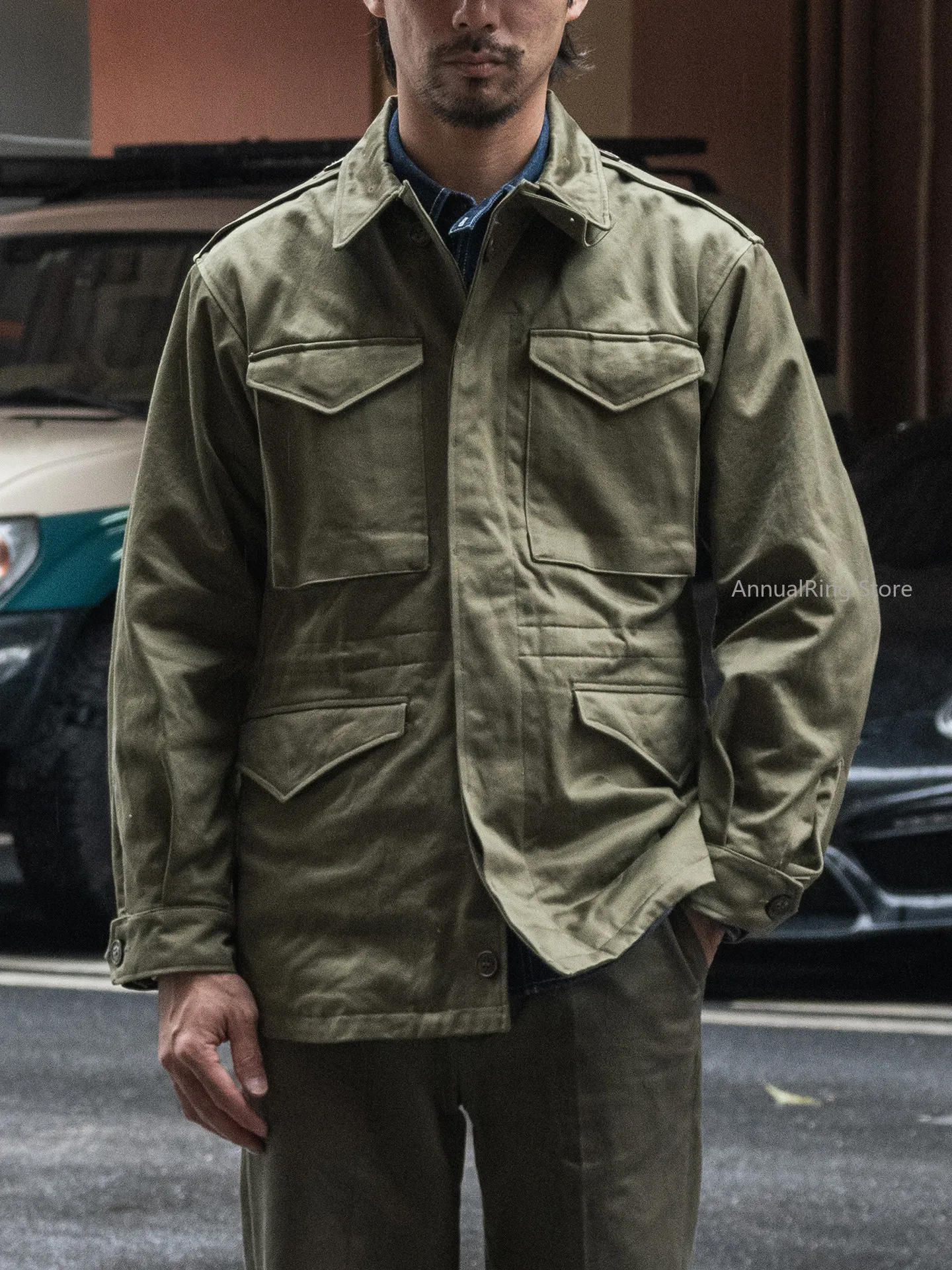 BRONSON Men M43 Field Jacket, Early Version Cotton Sateen, Vintage Military M-43 Coat M65 M51 Style Outerwear