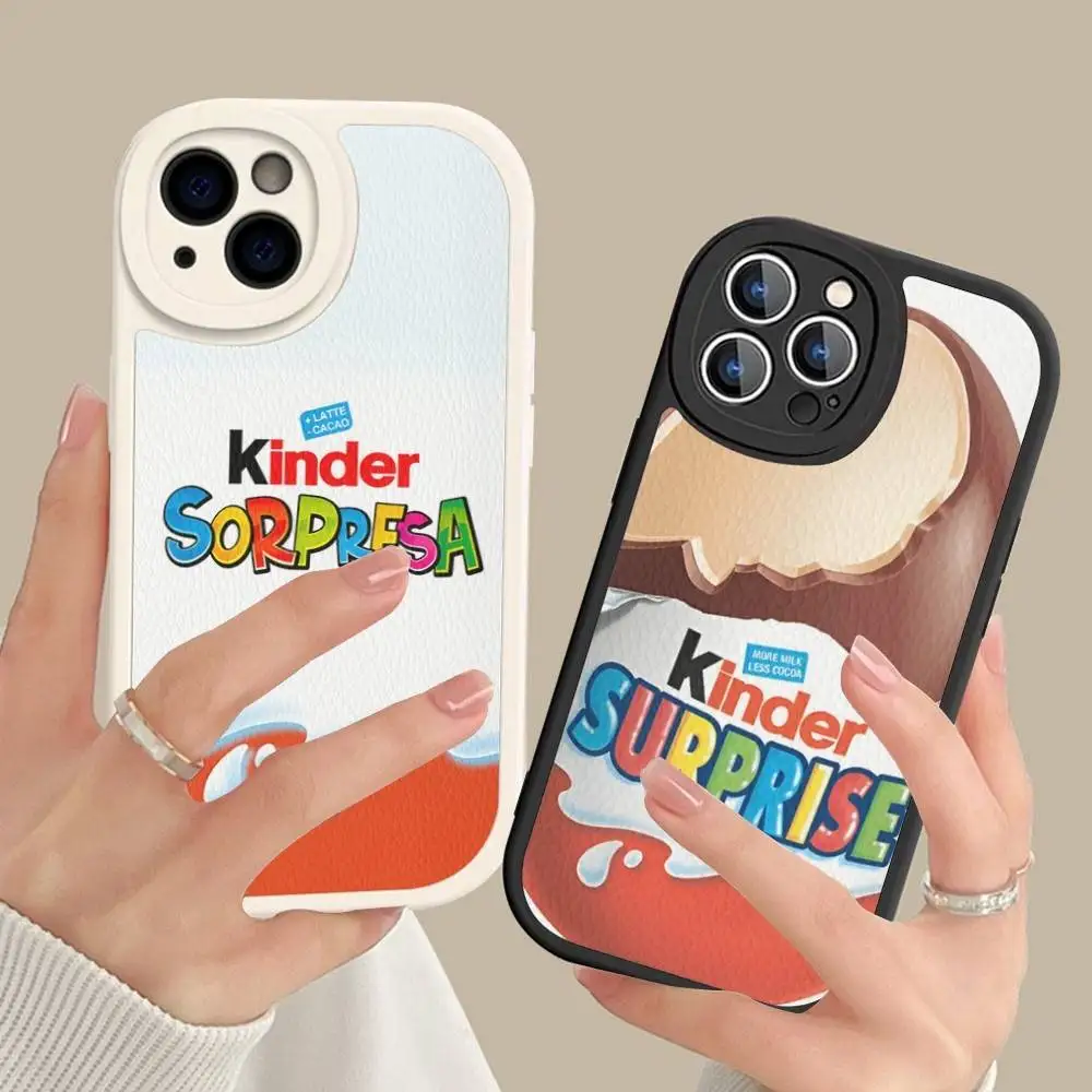 Funda de Cuero para Teléfono con Diseño de Huevo KINDER JOY Sorpresa, para iPhone 16 15 14 13 12 11 Pro Max Plus, Acabado Mate