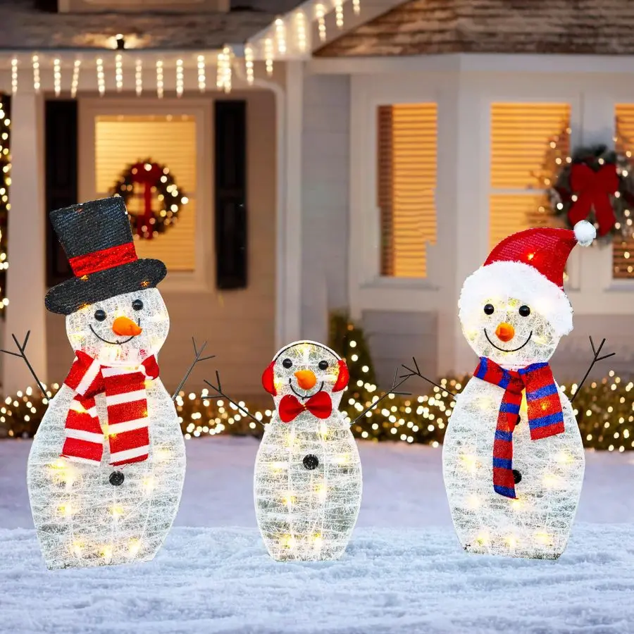 

Christmas Decoration 55 L Lighted Snowman Family Outdoor, 3Piece Waterproof Plug in 2D Snowman for Yard Patio Lawn Garden Party