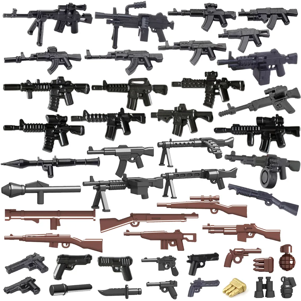 Military Soldier Figure Weapons Building Blocks Accessories Gun Rifles Sniper AK 98K Grenades Bullet Rocket Launcher Bricks Toy