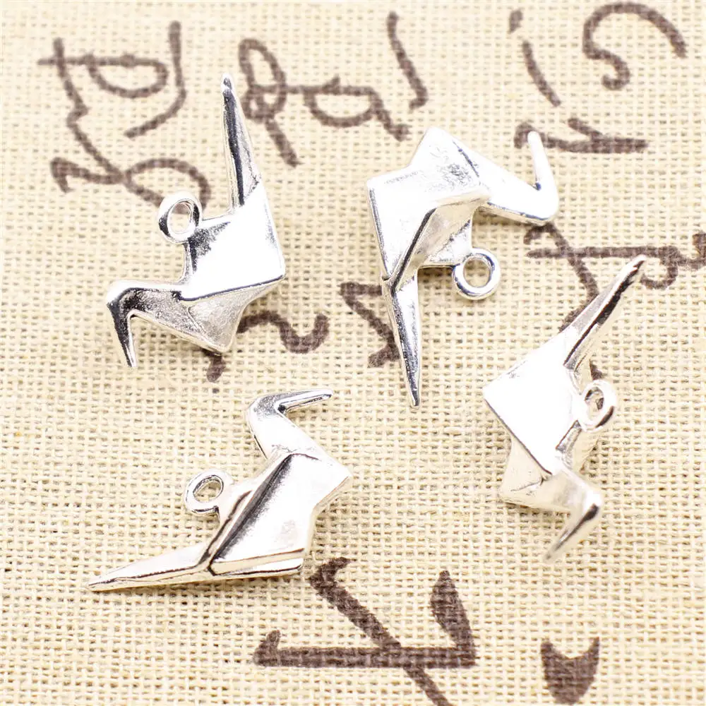 Man Jewelri Craft Charms Origami Crane Antique Silver Color Pendant For Necklace 18x26mm 5pcs