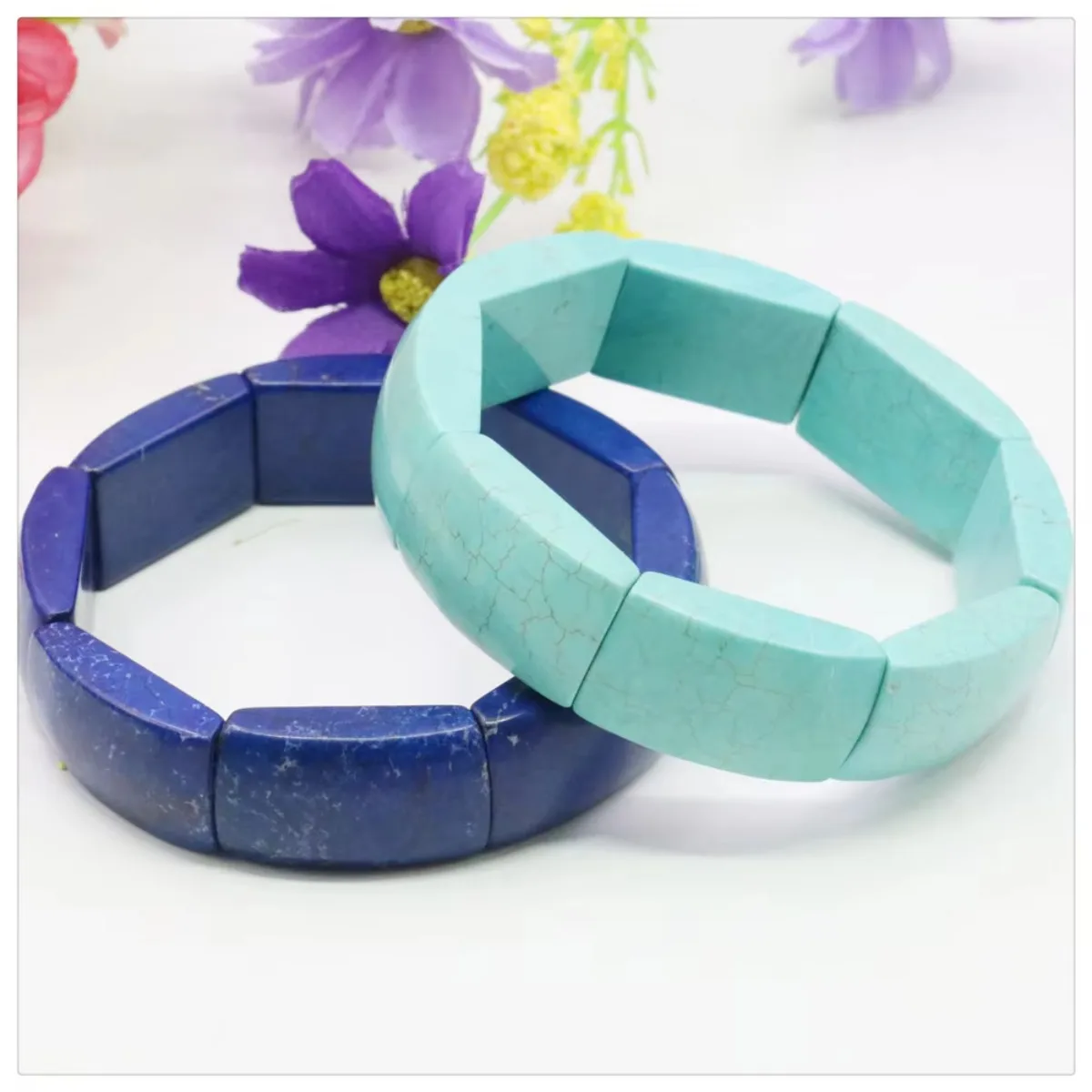 

16X25mm Blue Rectangle Turkey Turquoises Beaded Bracelet Women Men Girls DIY Lace-up Elastic Jewelry Making Design Hand Ornament