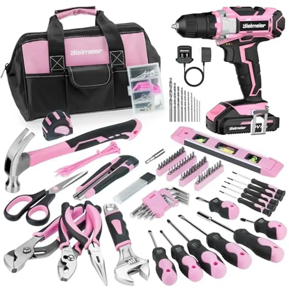 236PCS Pink Cordless Drill Set with Tool Bag Electric Drill Driver 2-Speed Settings 64 1 Torque Adjustments 20V Battery Powered