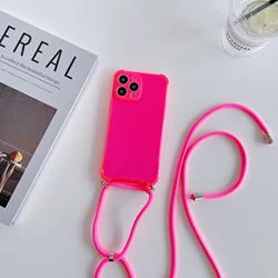 Necklace Case For iPhone 11 Shoulder Lanyard Transparent Soft TPU Phone Cover For iPhone 17 16 15 14 13 12 XR 11 Pro Max XS MAX
