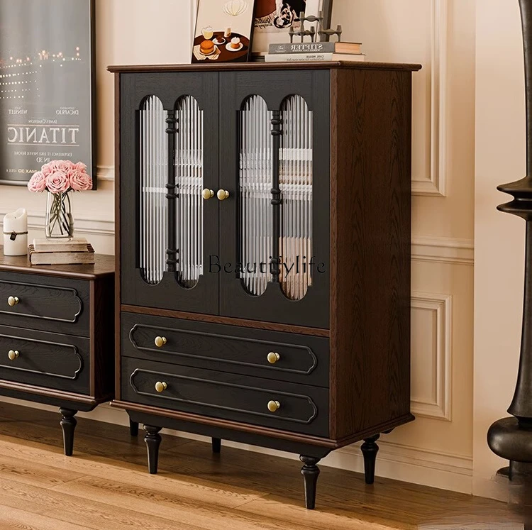 

Retro solid wood dwarf wine cabinet, antique display cabinet against the wall for home storage and storage