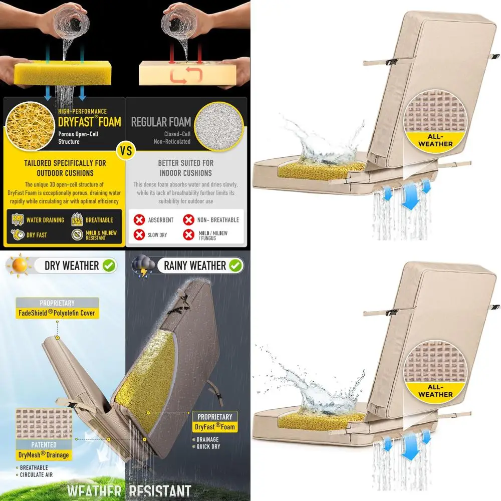 

Outdoor All-Weather Deep Seating Cushion Set, 21x44x3, Husk Birch