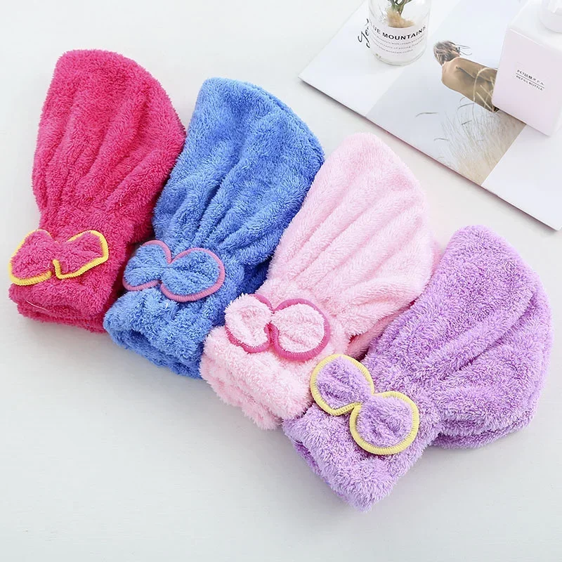 Women Hair Cap Microfibre Quick Hair Drying Bath Spa Bowknot Cap Wrap Towel Hat for Bath Bathroom AccessoriesShower Cap