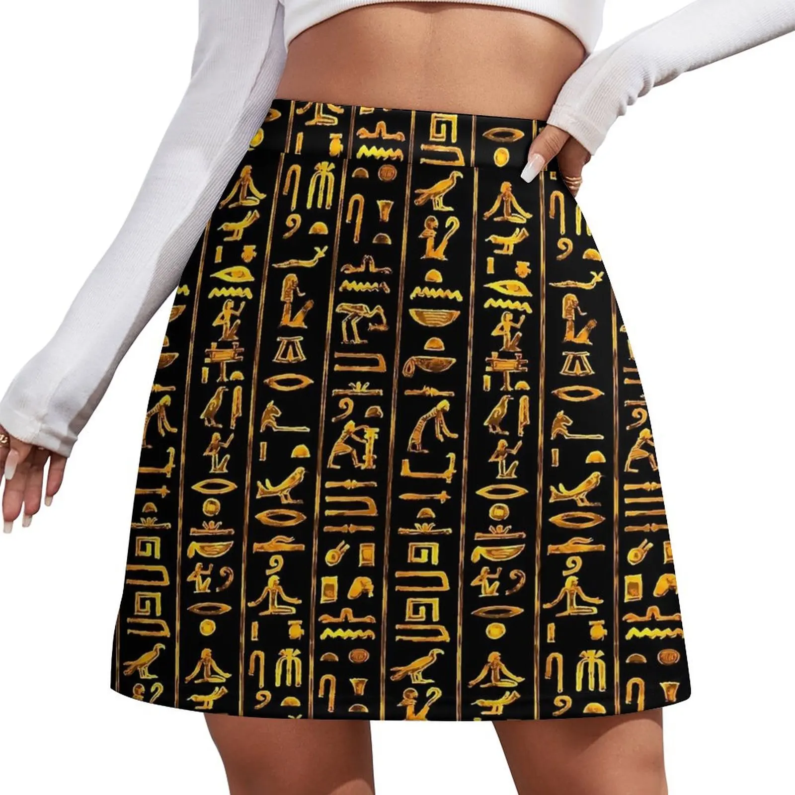

Ancient Egyptian Art Hieroglyphs Skirt Summer Street Style Casual A-line Skirts Trendy Mini Skirt Woman Design Oversize Clothing