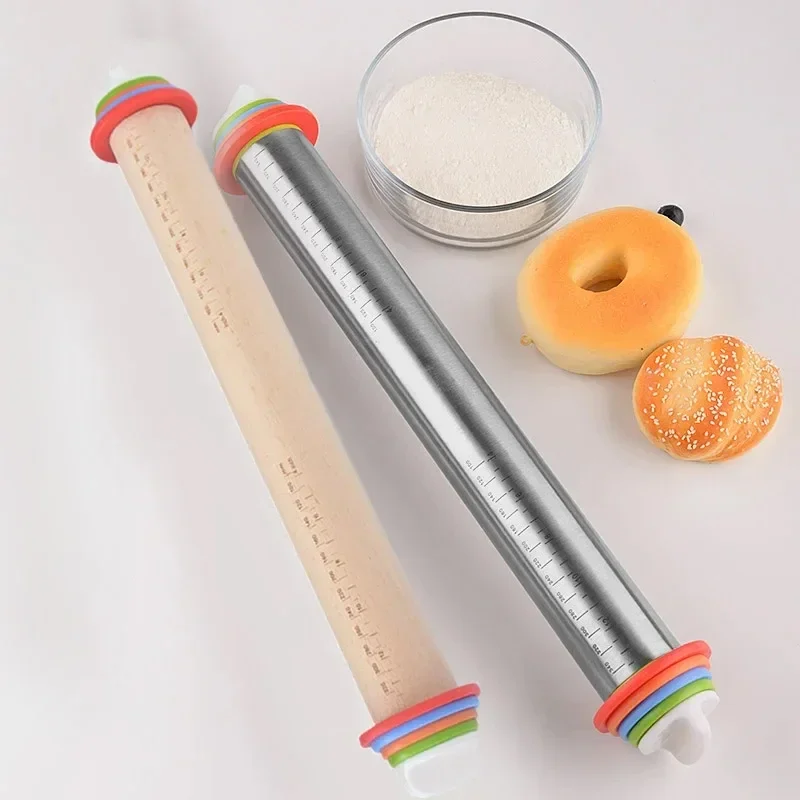 Adjustable Rolling Pin Removable Ring Dough Mat Dough Roller Stainless SteelSilicone Kneading Mat Non-Stick Silicone