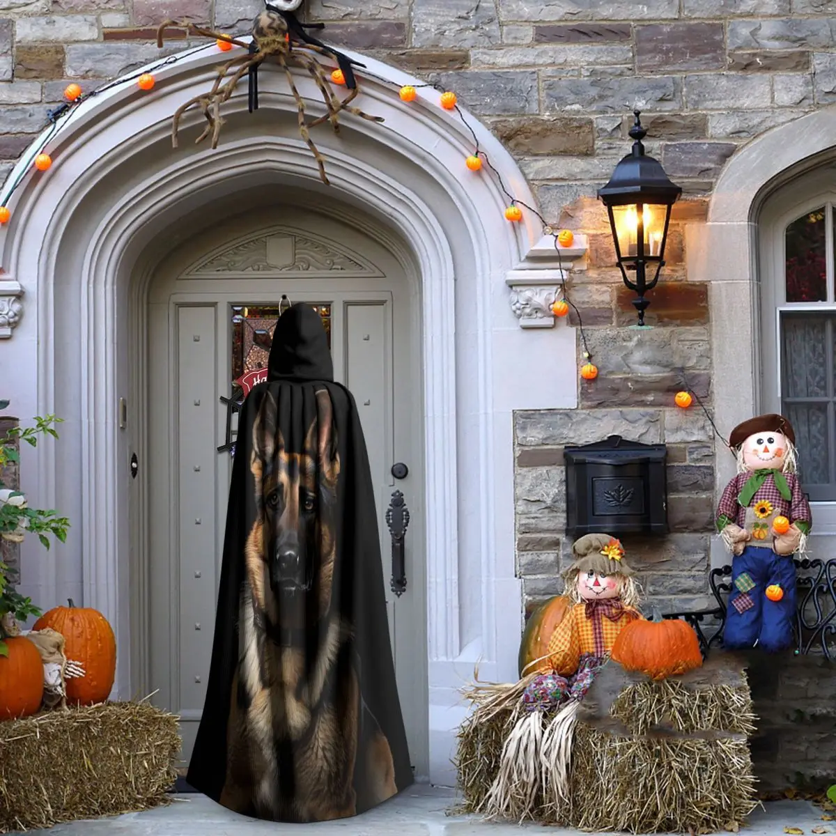 Adorável pastor alemão retrato longo com capuz capa bruxa traje medieval cosplay capa halloweenparty adulto unisex