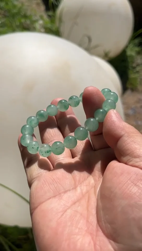 CERTIFIED Wonderful 27.2g 10mm 100% NATURAL ICE GREEN Quartzite JADE BRACELET