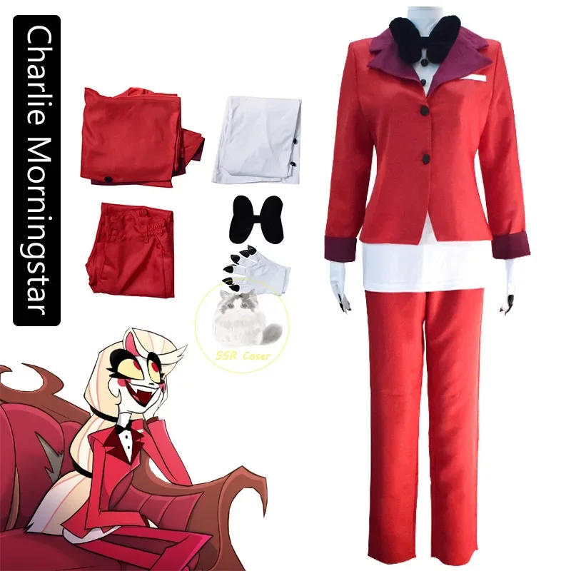 

Anime Charlie Morningstar Cosplay Hazbin Charlie Cos Hotel Fantasia Costume Disguise for Adult Top Pants Outfits Halloween Suit