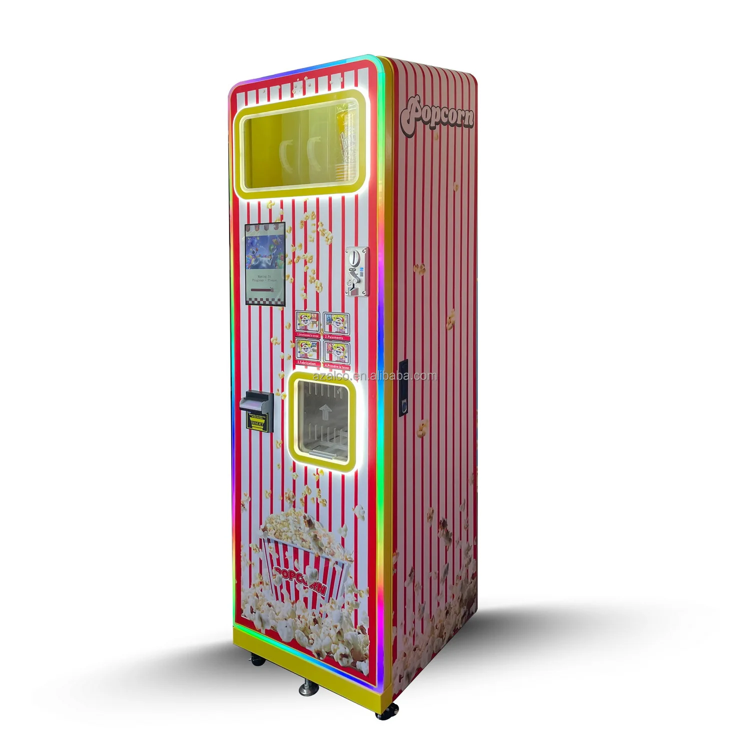 آلة بيع صنع الفشار التجارية بنكهتين شاشة تعمل باللمس 10.1 بوصة تصميم مخصص آلة صنع الفشار الأوتوماتيكية للسينما