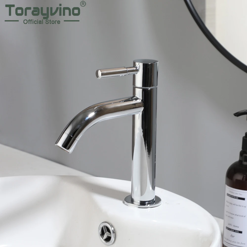 

Водопроводный кран Torayvino из нержавеющей стали, хромированный смеситель для ванной комнаты, одно отверстие, крепление на раковину