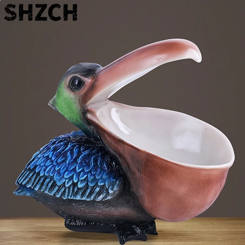 Toucan Pelican Figurine Key Tray Entryway Decor Handmade Bar Cabinet Accent Unique Gift