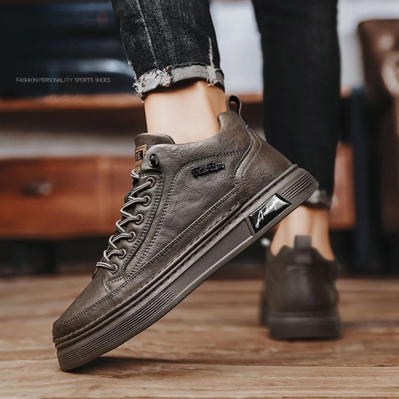 2025 Men's Soft Leather Breathable Sneakers  Waterproof Black Casual Shoes for Spring Trendy & Versatile Outfits Tenis Masculino