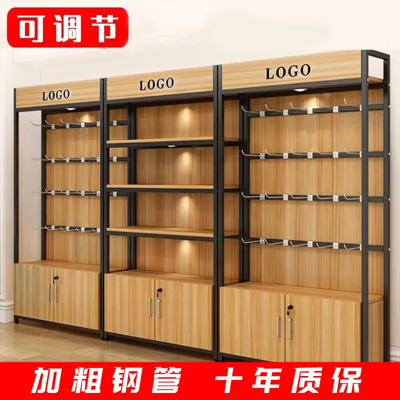 Simple steel and wood shelves, supermarket product display racks, beauty salon sample display racks, display racks
