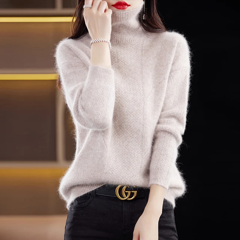 

Women's 100% Mink Cashmere Sweater High Neck Long Sleeve Autumn/Winter Thicke Fashion Turtleneck Pullover Luxury Female Clothing