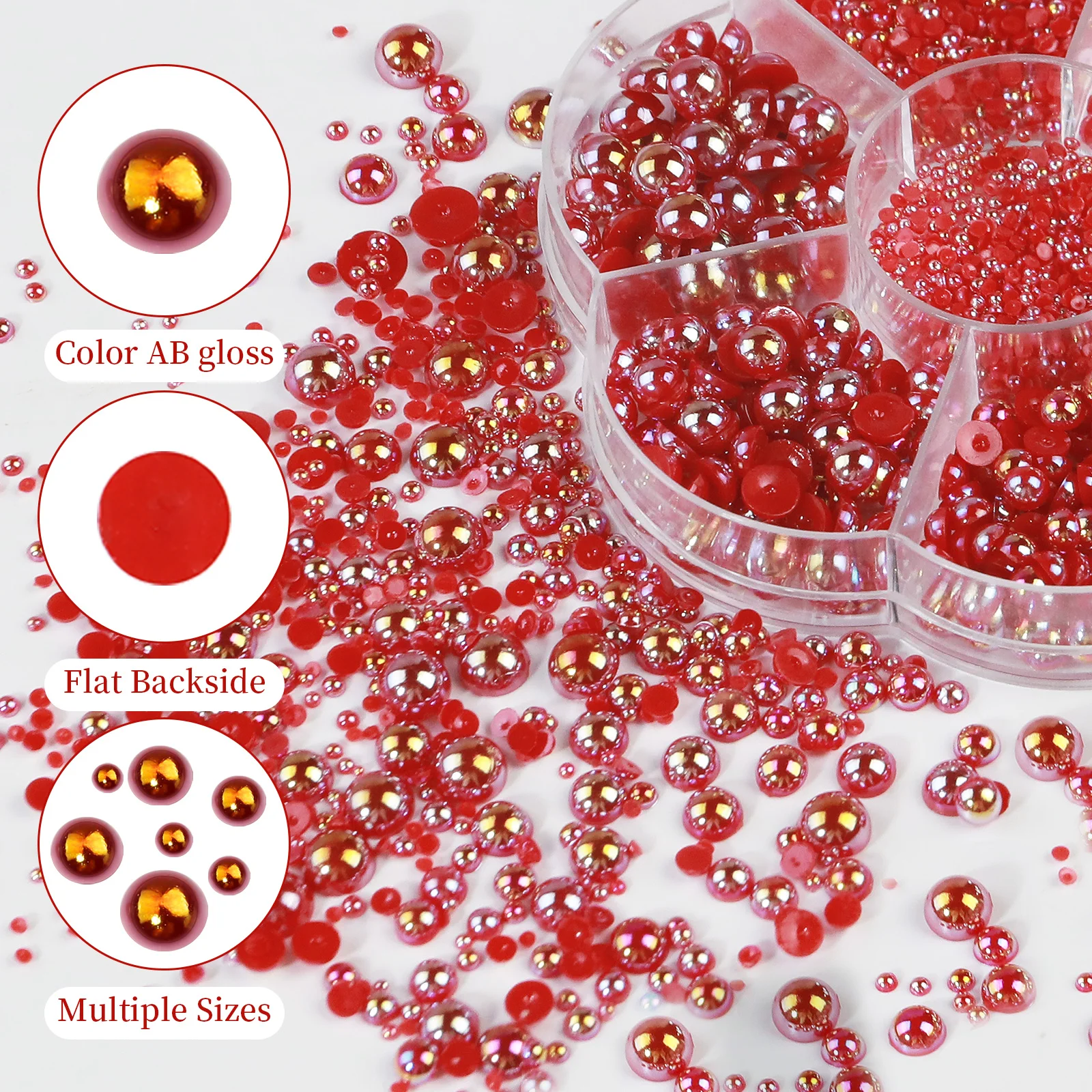 لؤلؤ راتنج مسطح الظهر لتزيين الأظافر ، تصميم ذاتي الصنع ، مواد تزيين الأظافر ، صندوق البرقوق ، ألوان مختلطة ، حجم أب ، نصف دائري