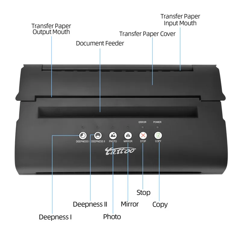 Mini máquina de transferencia de plantillas de tatuaje, impresora térmica de dibujo, fotocopiadora de impresión de dibujo de línea, transferencia de tatuajes