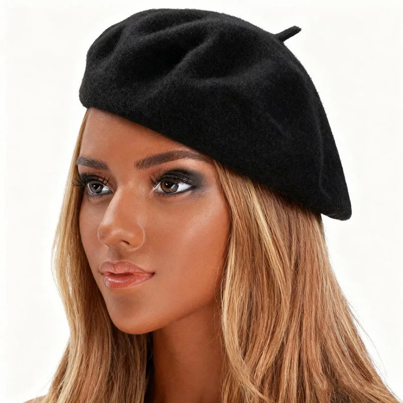 winter hat boina Anime accessory Beret wearing female cosplay cashmere wool winter Korean painter black beret hats for woman