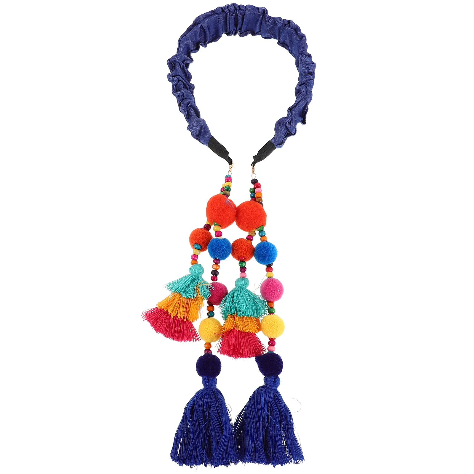 

Children Vintage Pleated Headband Baby Girls Ethnic Style Hairbands Colorful Tassels Pom Poms Cute Hair Accessories